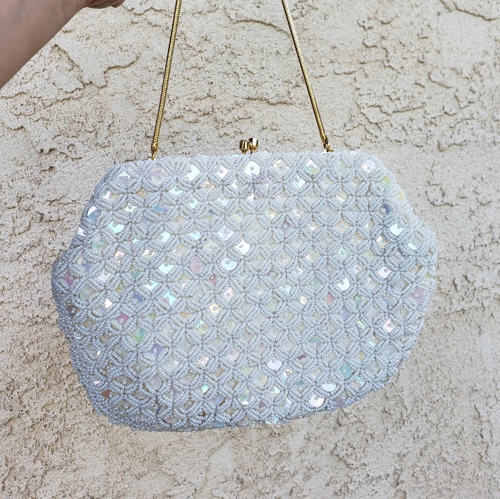 Vintage 1950s White Beaded Purse - Picture 5 of 7